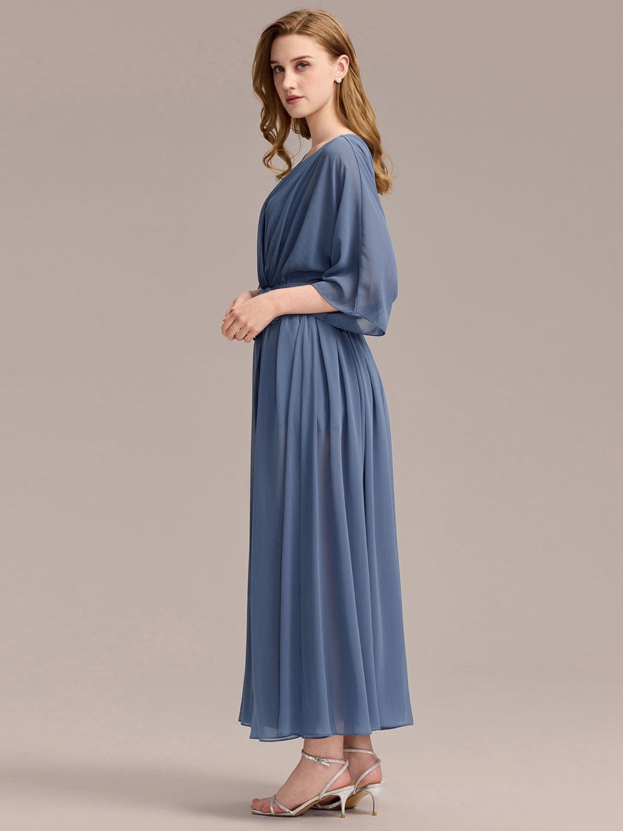 Slit Chiffon Drop Shoulder Sleeve Evening Dress #color_Dusty Blue