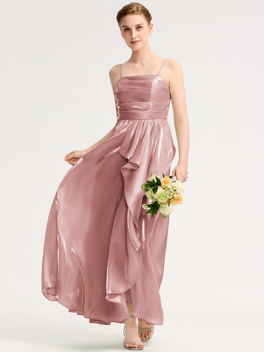 Handkerchief Side Slit Satin Evening Dress #color_Dusty Rose