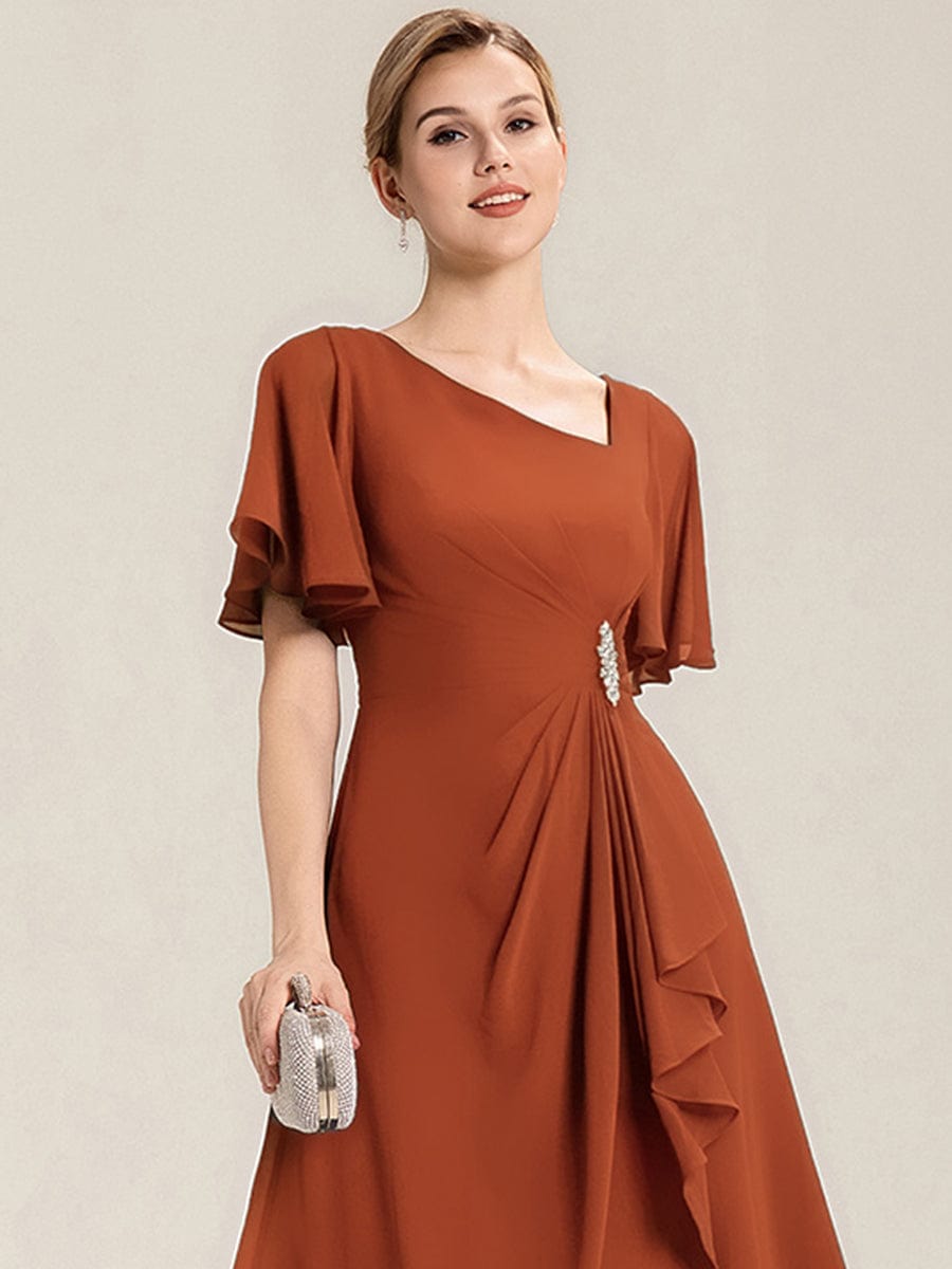Rhinestone Embellished Chiffon Ruffle Sleeve Evening Dress #color_Burnt Orange