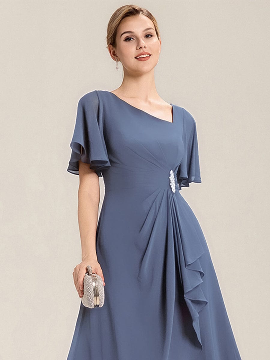 Rhinestone Embellished Chiffon Ruffle Sleeve Evening Dress #color_Dusty Blue