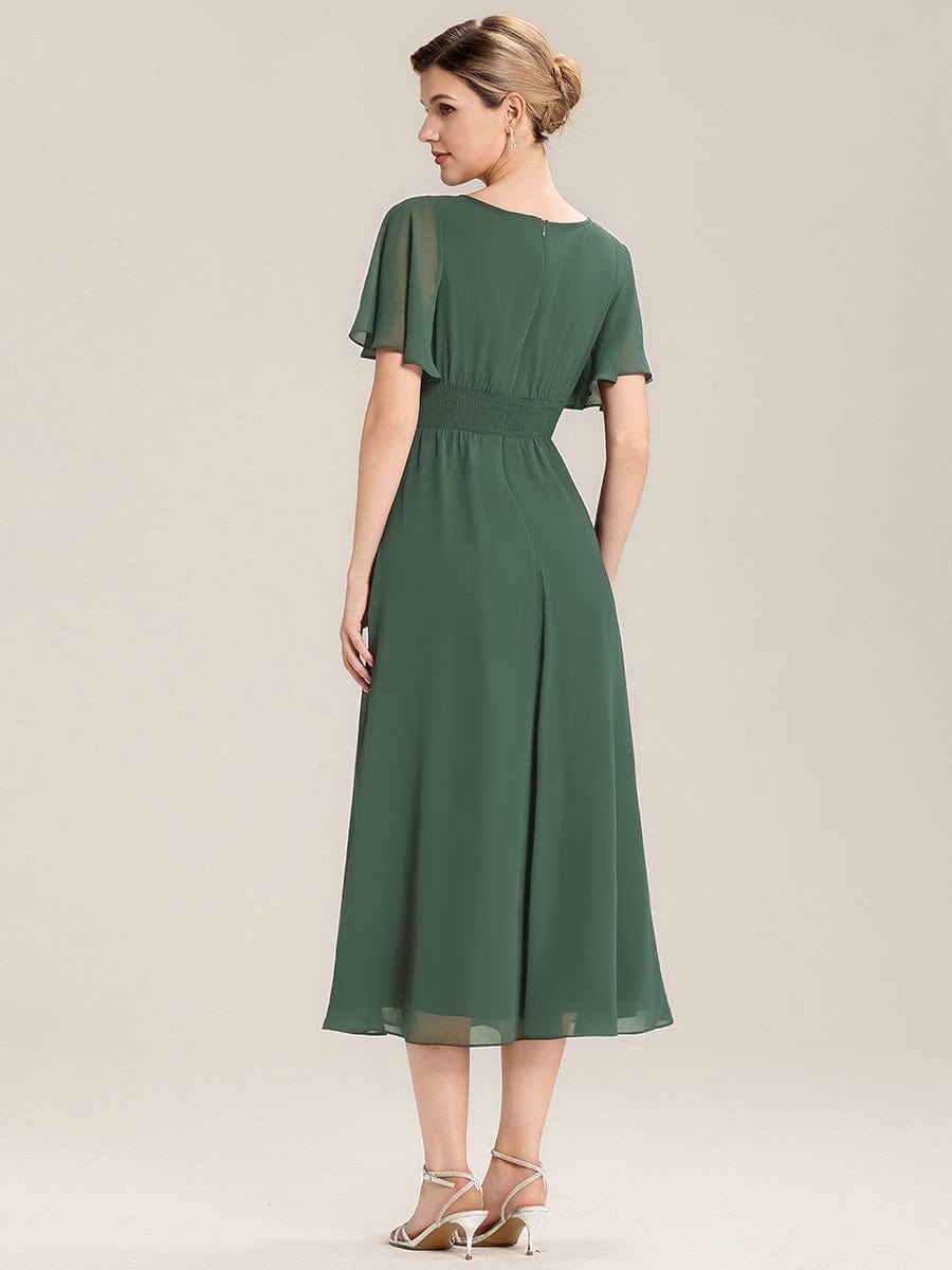 Rhinestone Embellished Chiffon Ruffle Sleeve Evening Dress #color_Eucalyptus Green