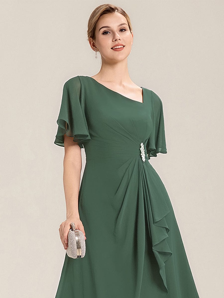 Rhinestone Embellished Chiffon Ruffle Sleeve Evening Dress #color_Eucalyptus Green