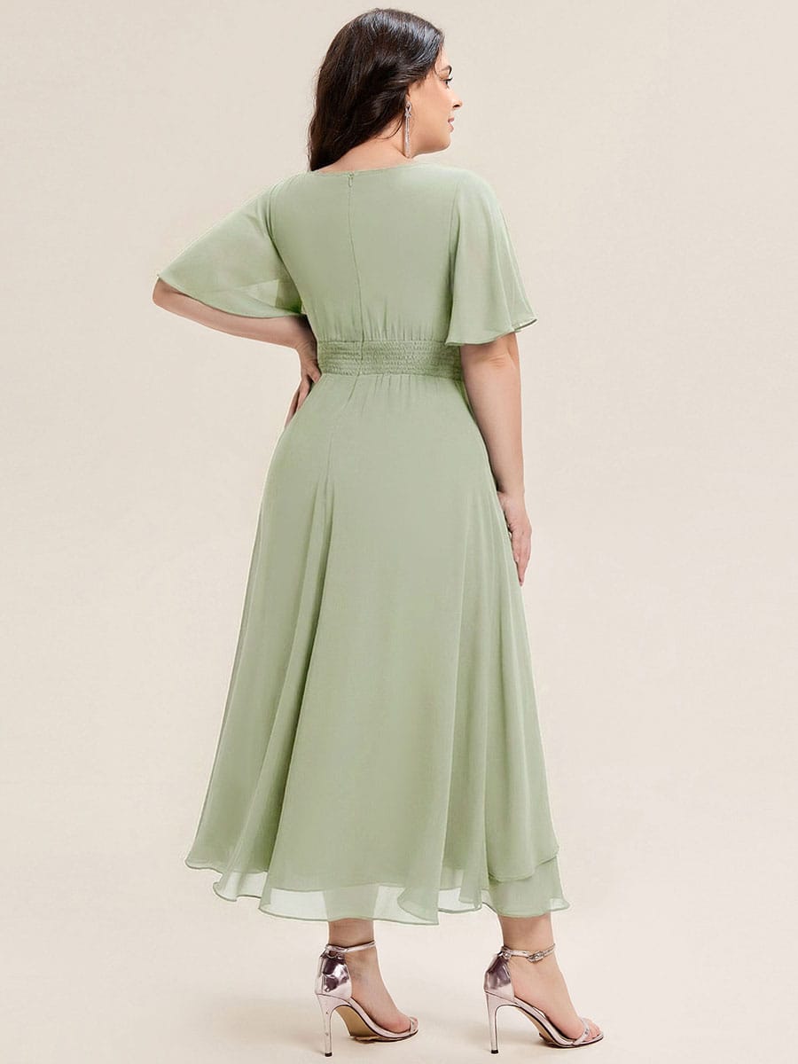 Rhinestone Embellished Chiffon Ruffle Sleeve Evening Dress #color_Mint Green