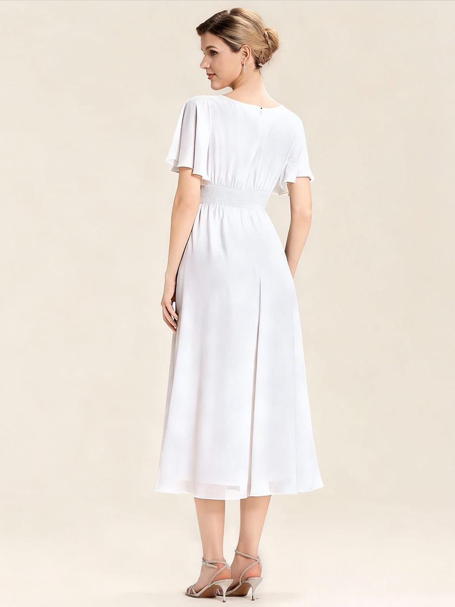 Rhinestone Embellished Chiffon Ruffle Sleeve Evening Dress #color_White