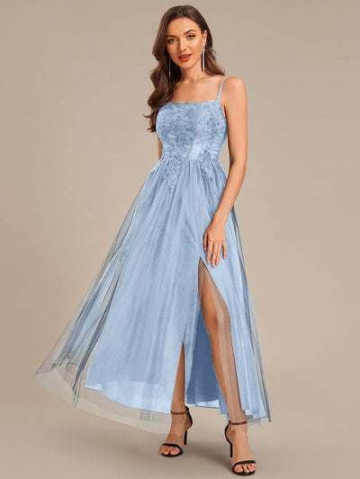 Applique Mesh Sleeveless Evening Dress #color_Ice Blue