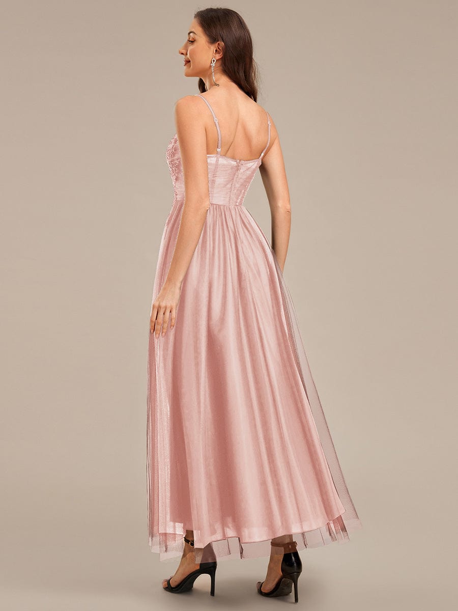 Applique Mesh Sleeveless Evening Dress #color_Pink