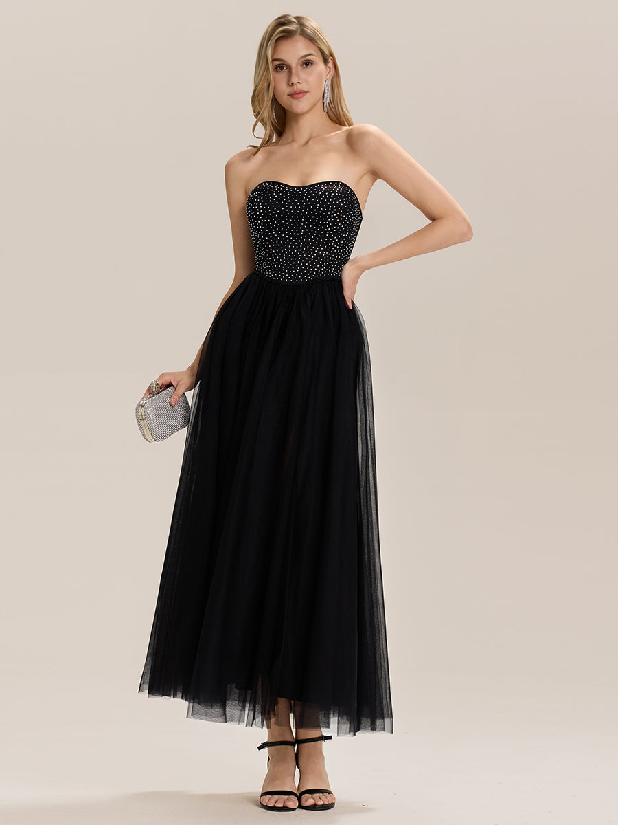Tie-Front Mesh Sleeveless Evening Dress #color_Black