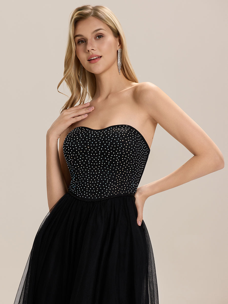 Tie-Front Mesh Sleeveless Evening Dress #color_Black