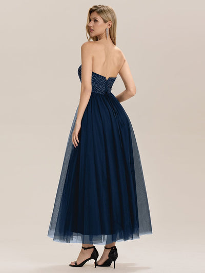 Tie-Front Mesh Sleeveless Evening Dress #color_Navy Blue