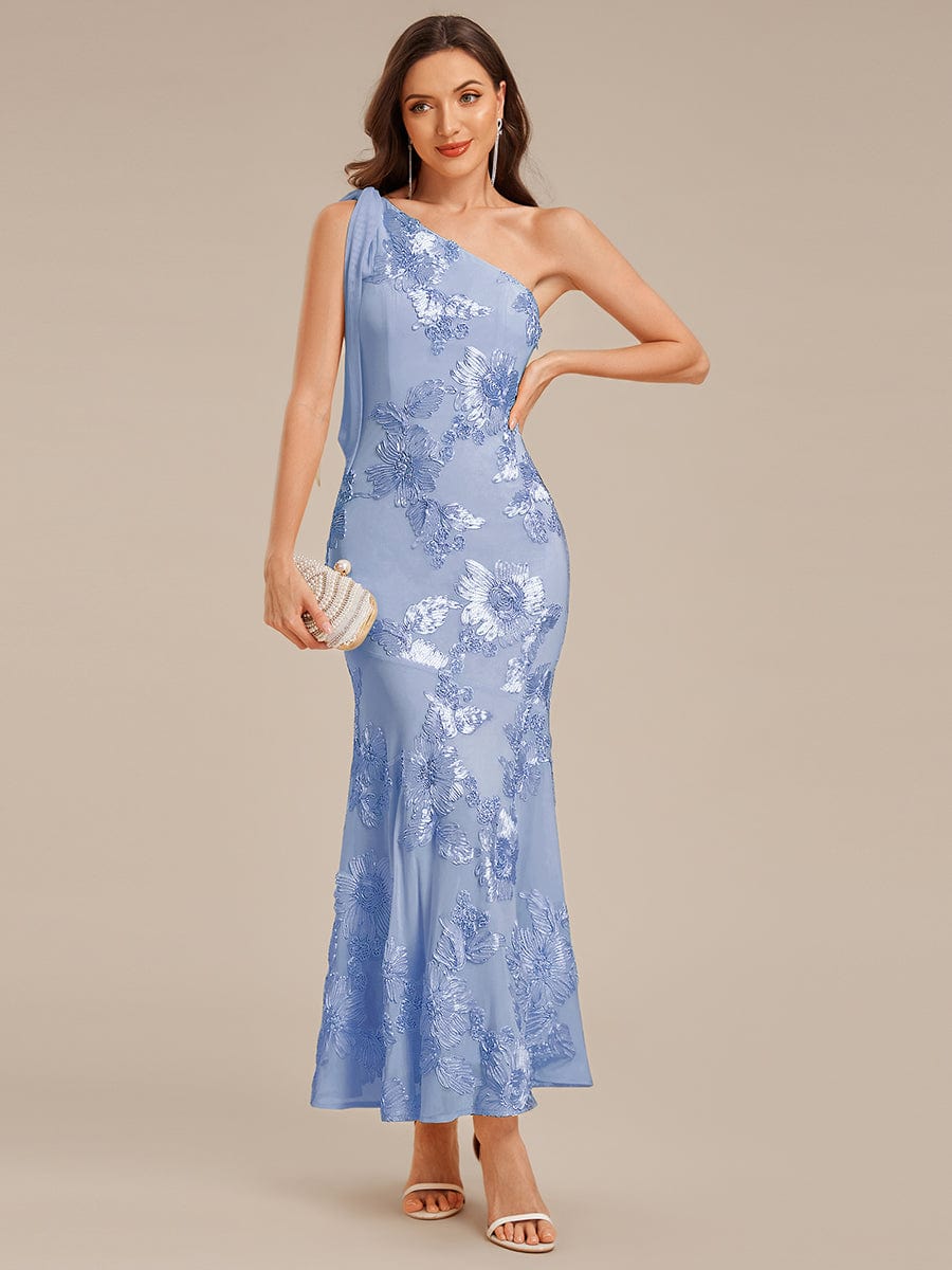 Flowing Ribbons Mesh Sleeveless Evening Dress #color_Ice Blue