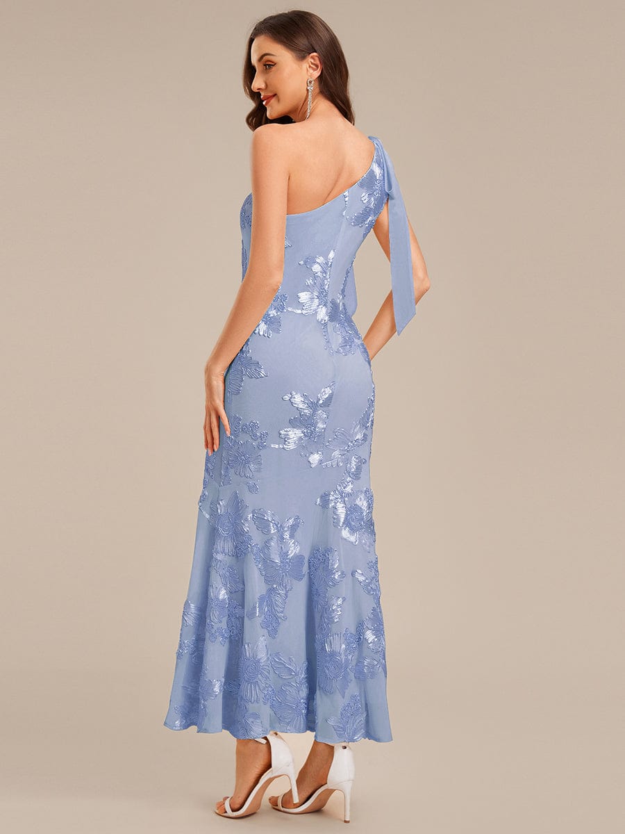 Flowing Ribbons Mesh Sleeveless Evening Dress #color_Ice Blue