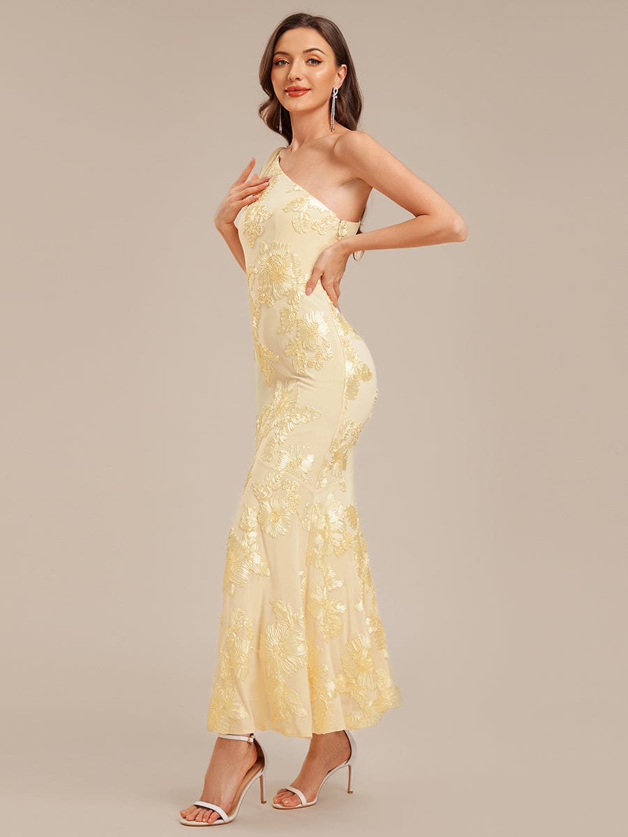Flowing Ribbons Mesh Sleeveless Evening Dress #color_Yellow
