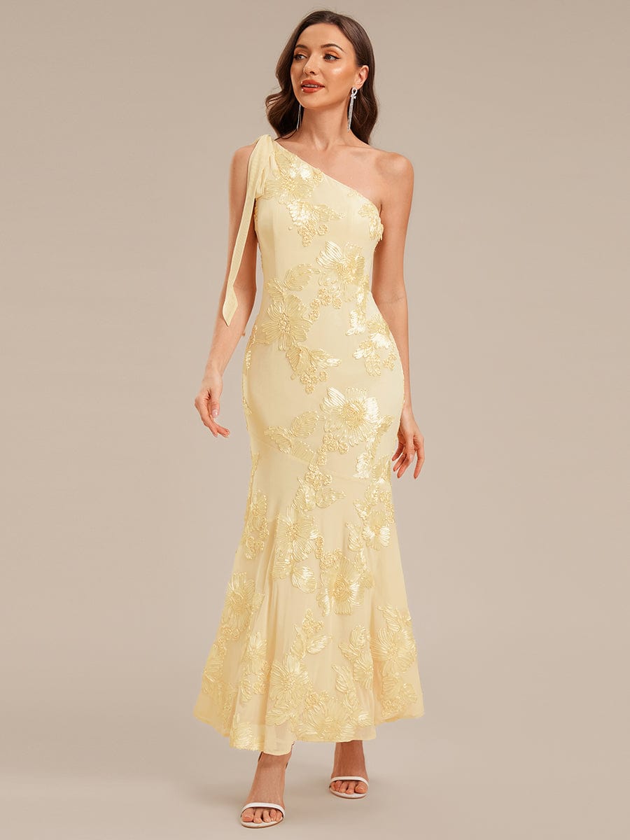 Flowing Ribbons Mesh Sleeveless Evening Dress #color_Yellow