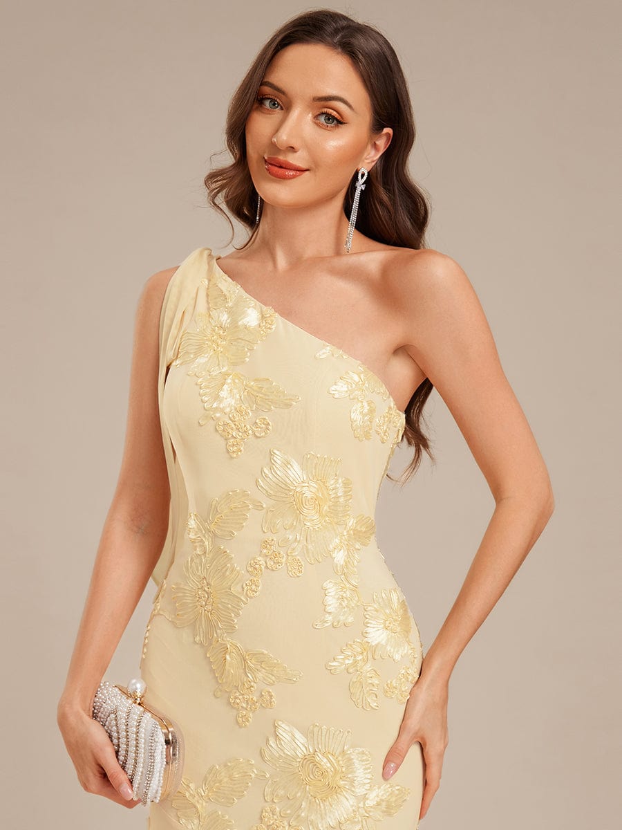 Flowing Ribbons Mesh Sleeveless Evening Dress #color_Yellow
