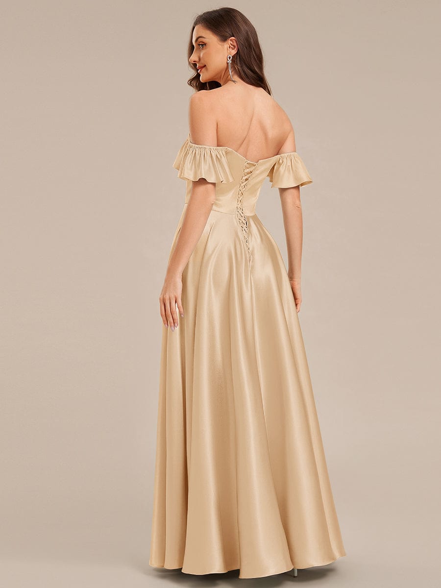 Tie-Front Satin Ruffle Sleeve Evening Dress #color_Champagne