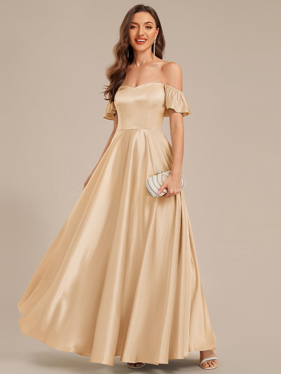 Tie-Front Satin Ruffle Sleeve Evening Dress #color_Champagne