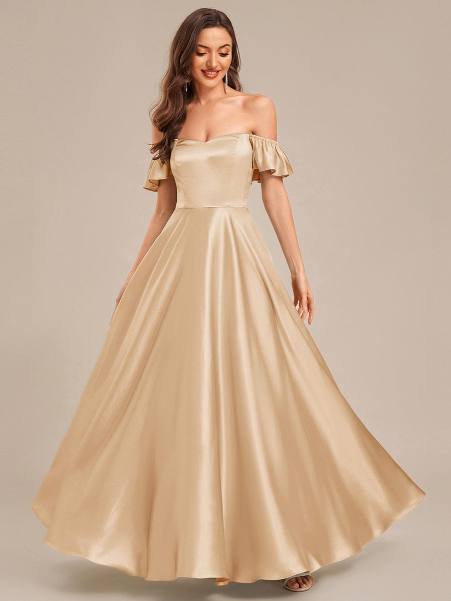 Tie-Front Satin Ruffle Sleeve Evening Dress #color_Champagne