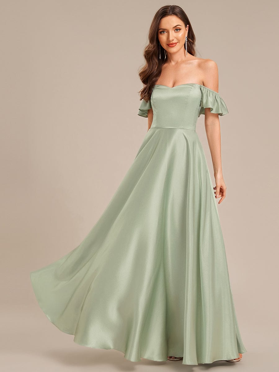 Tie-Front Satin Ruffle Sleeve Evening Dress #color_Mint Green