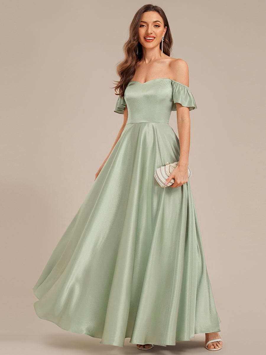 Tie-Front Satin Ruffle Sleeve Evening Dress #color_Mint Green