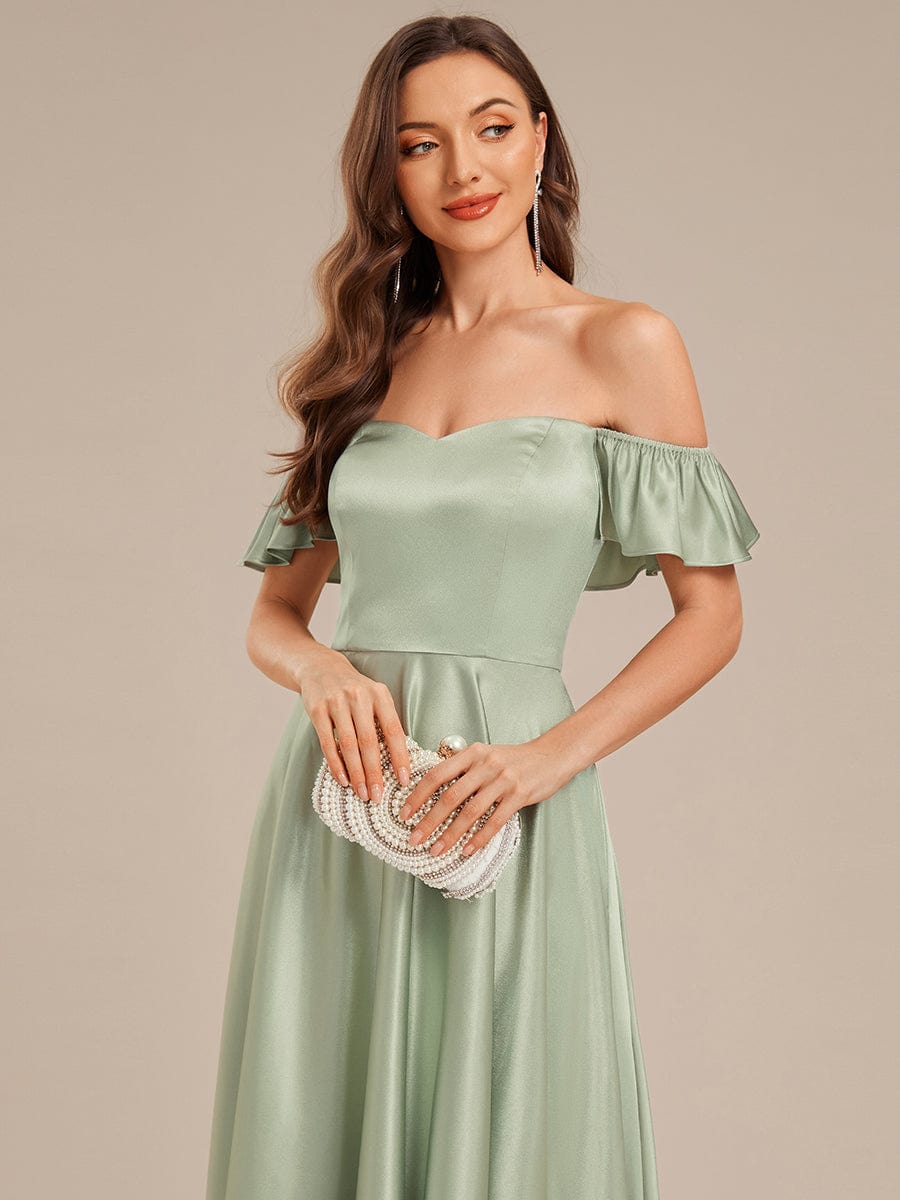 Tie-Front Satin Ruffle Sleeve Evening Dress #color_Mint Green