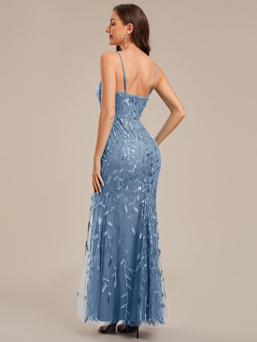 Thigh-High Slit Sequin Sleeveless Evening Dress #color_Dusty Blue