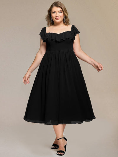Tie-Front Chiffon Ruffle Sleeve Evening Dress #color_Black
