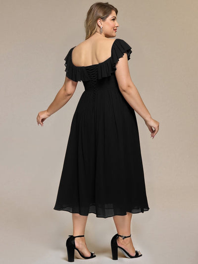 Tie-Front Chiffon Ruffle Sleeve Evening Dress #color_Black