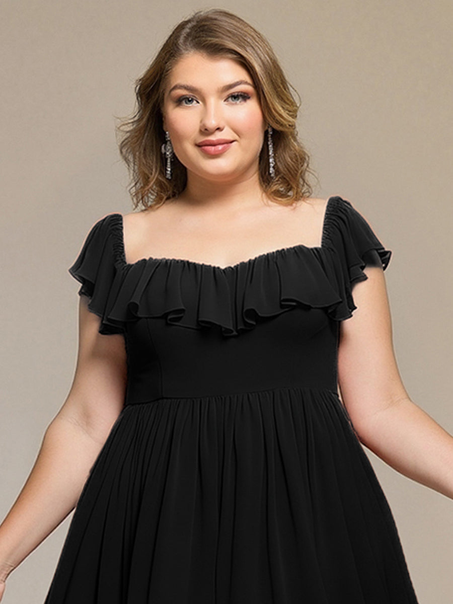 Tie-Front Chiffon Ruffle Sleeve Evening Dress #color_Black