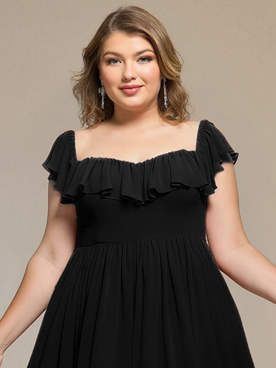 Tie-Front Chiffon Ruffle Sleeve Evening Dress #color_Black