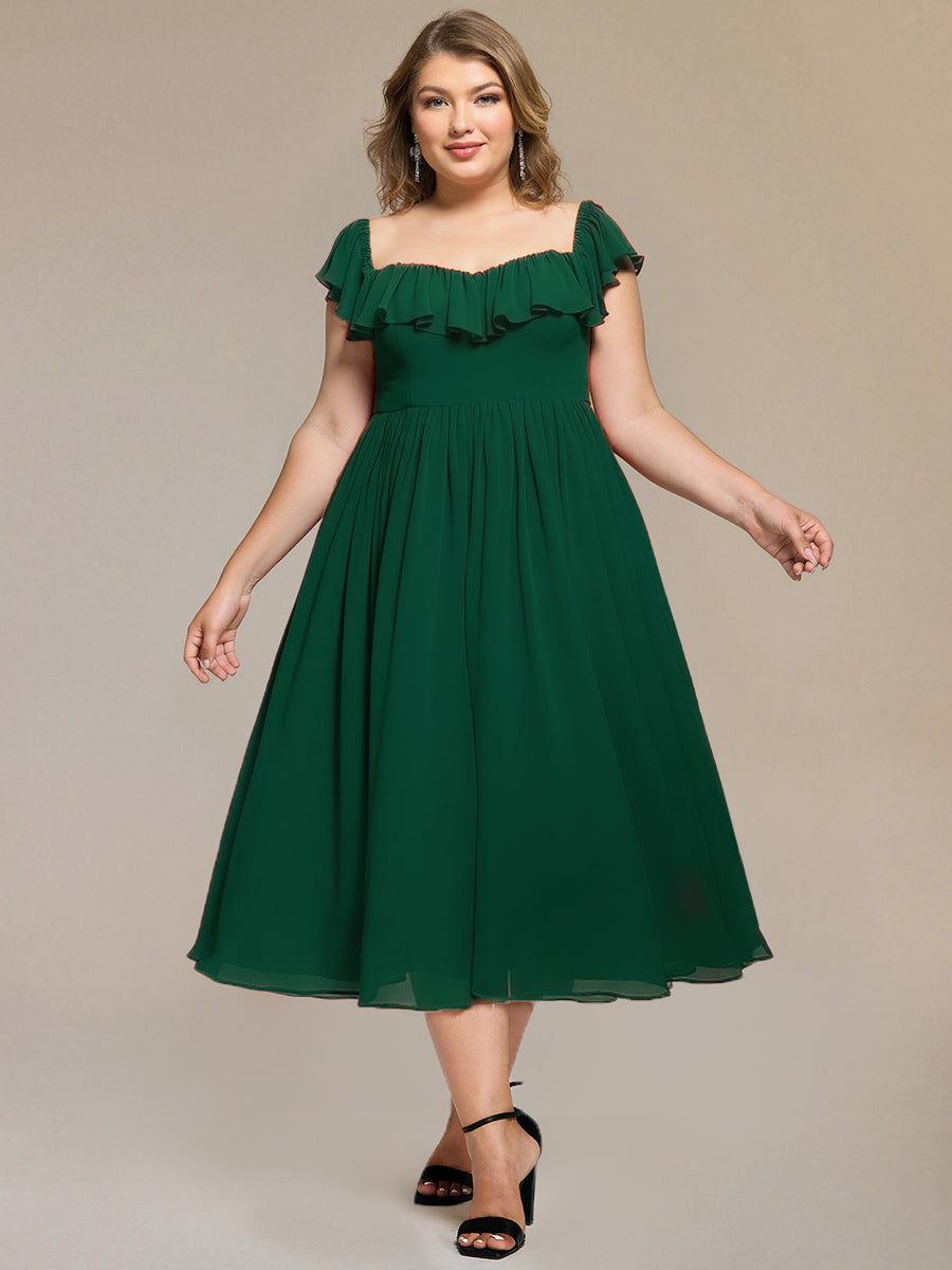 Tie-Front Chiffon Ruffle Sleeve Evening Dress #color_Dark Green