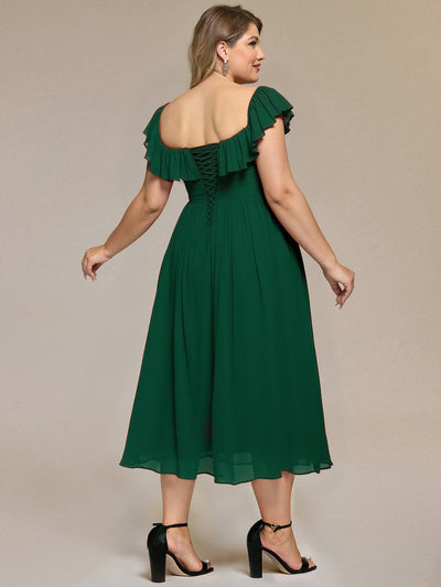 Tie-Front Chiffon Ruffle Sleeve Evening Dress #color_Dark Green