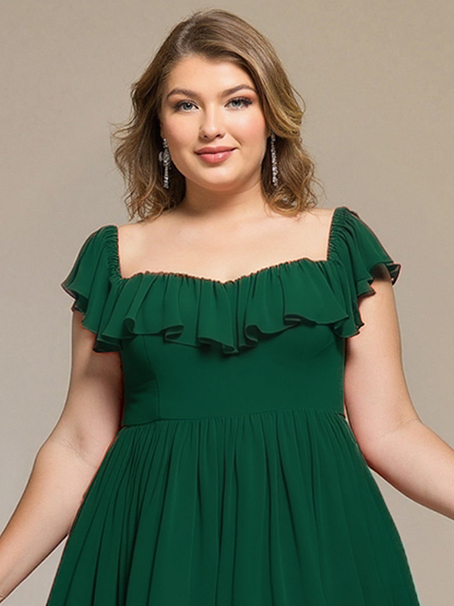 Tie-Front Chiffon Ruffle Sleeve Evening Dress #color_Dark Green