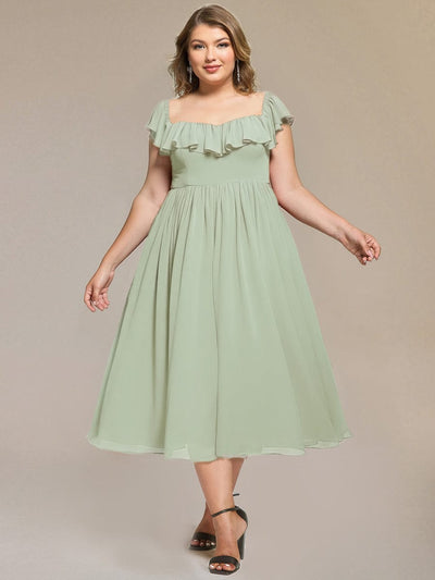 Tie-Front Chiffon Ruffle Sleeve Evening Dress #color_Mint Green