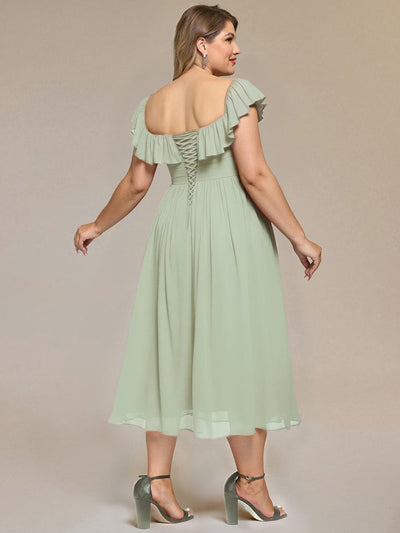 Tie-Front Chiffon Ruffle Sleeve Evening Dress #color_Mint Green