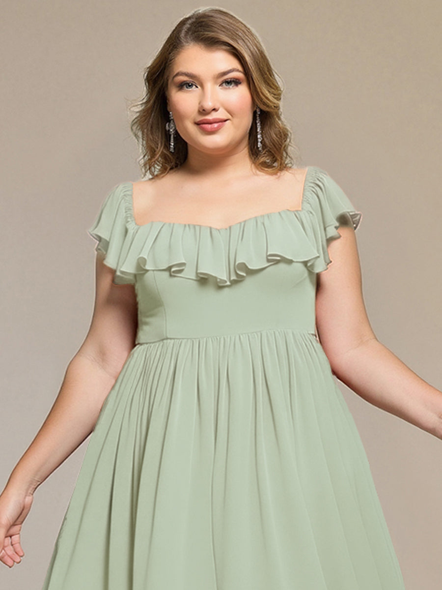 Tie-Front Chiffon Ruffle Sleeve Evening Dress #color_Mint Green