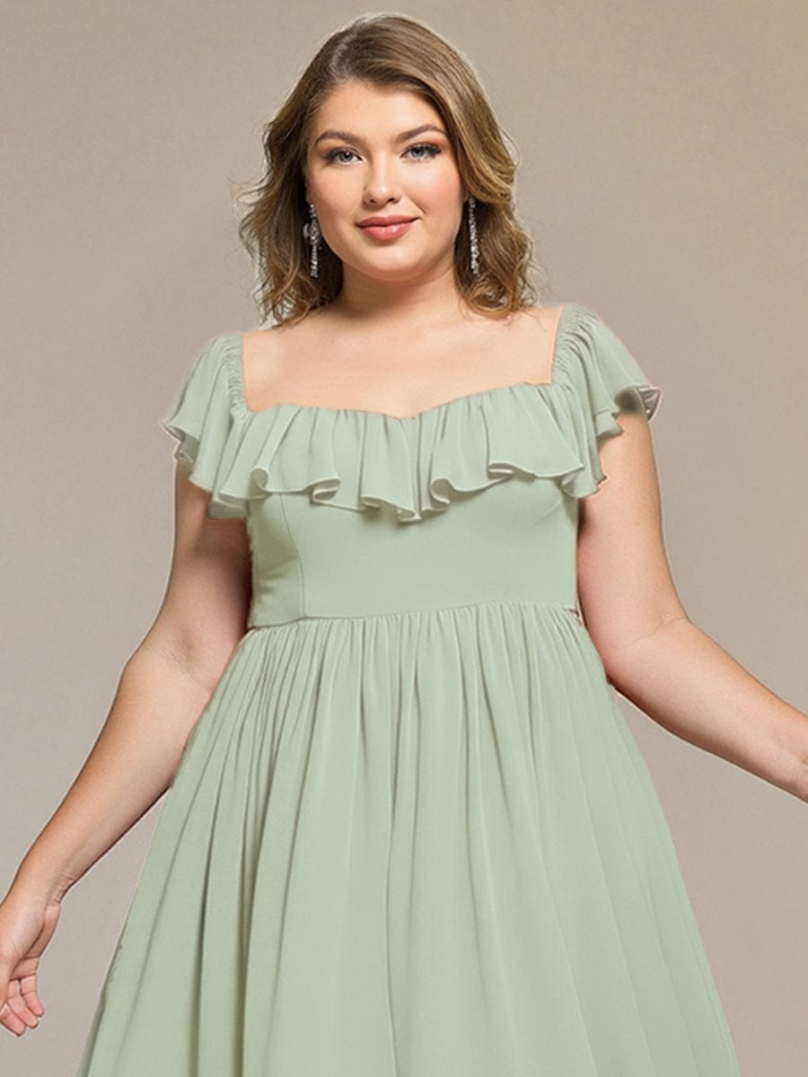 Tie-Front Chiffon Ruffle Sleeve Evening Dress #color_Mint Green