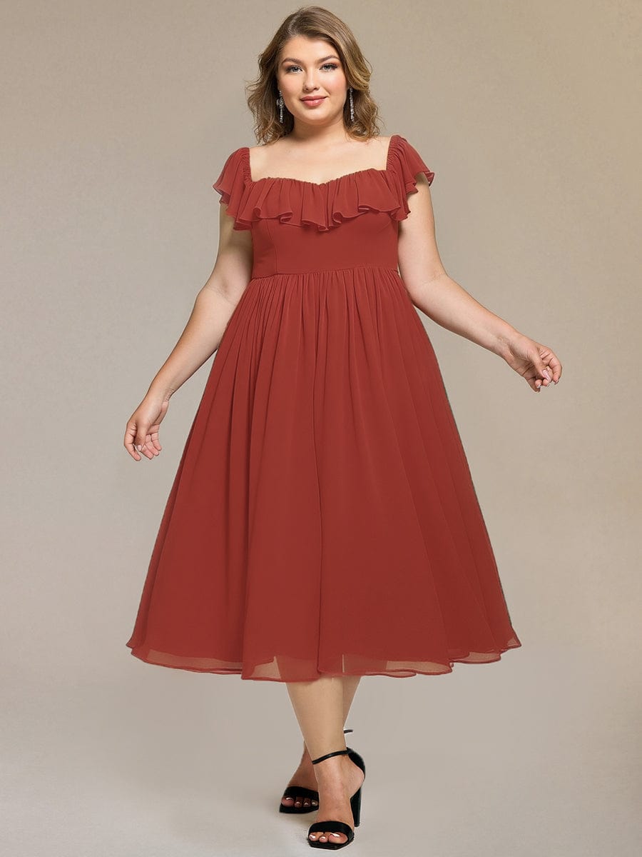 Tie-Front Chiffon Ruffle Sleeve Evening Dress #color_Vermilion