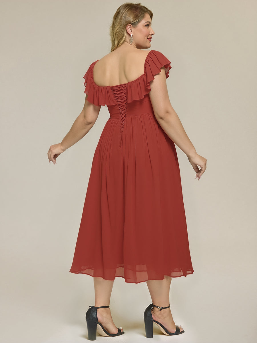 Tie-Front Chiffon Ruffle Sleeve Evening Dress #color_Vermilion