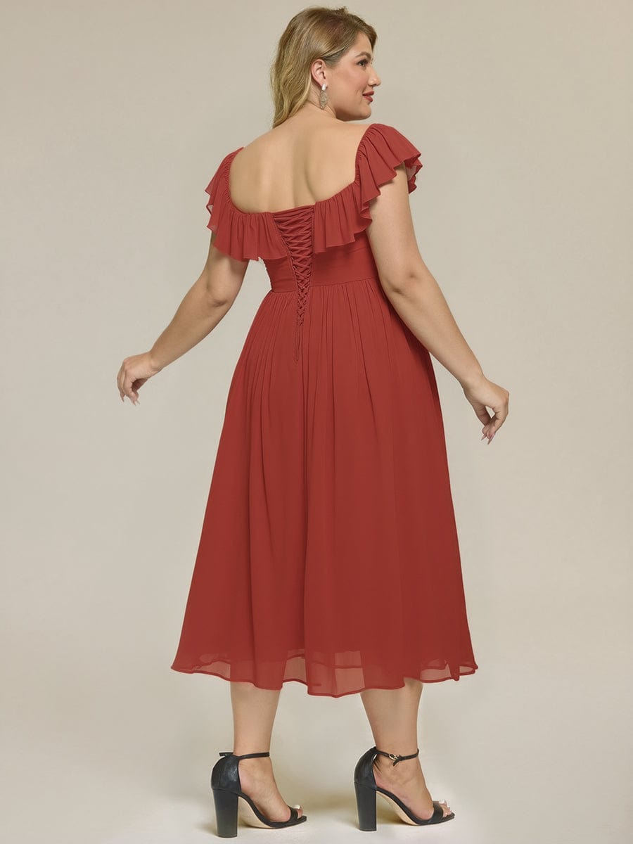 Tie-Front Chiffon Ruffle Sleeve Evening Dress #color_Vermilion