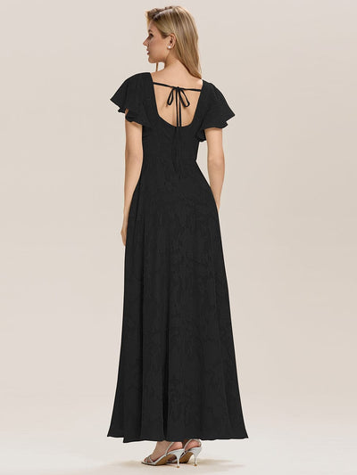 Tie-Front Chiffon Ruffle Sleeve Evening Dress #color_Black
