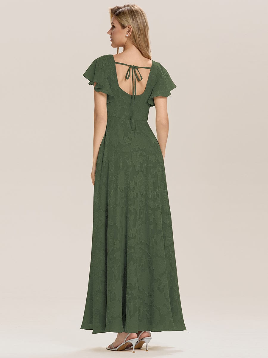 Tie-Front Chiffon Ruffle Sleeve Evening Dress #color_Eucalyptus Green