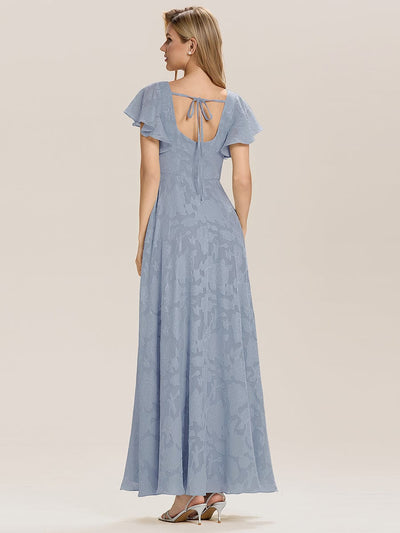 Tie-Front Chiffon Ruffle Sleeve Evening Dress #color_Light Blue