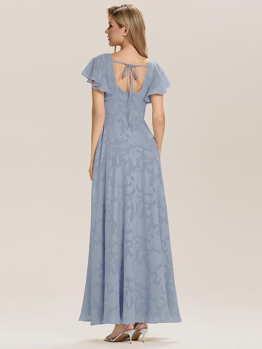 Tie-Front Chiffon Ruffle Sleeve Evening Dress #color_Light Blue
