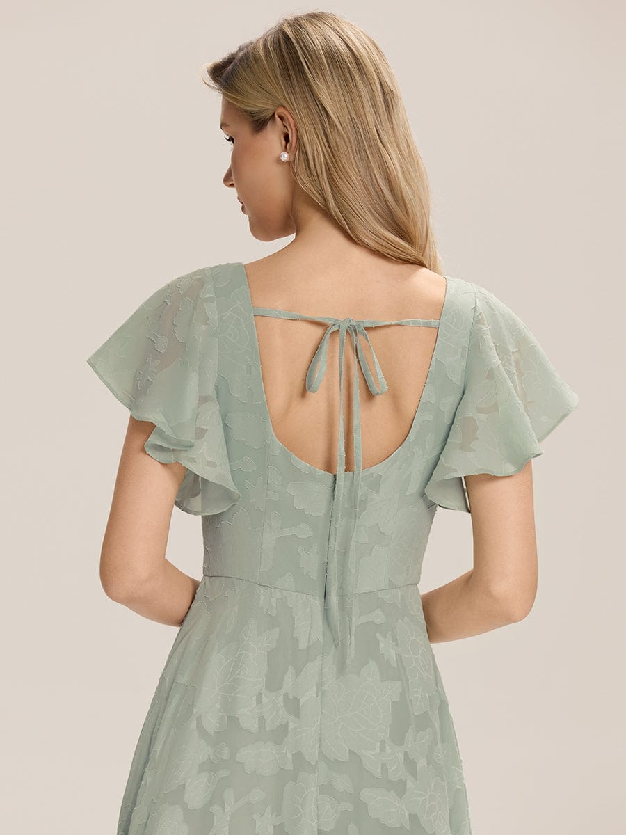 Tie-Front Chiffon Ruffle Sleeve Evening Dress #color_Mint Green