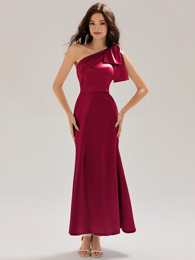 Tie-Front Satin Sleeveless Evening Dress #color_Burgundy