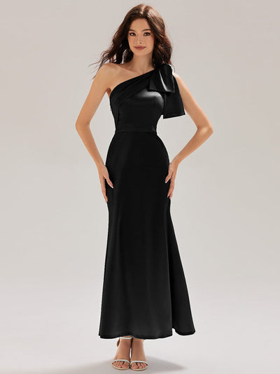 Tie-Front Satin Sleeveless Evening Dress #color_Black