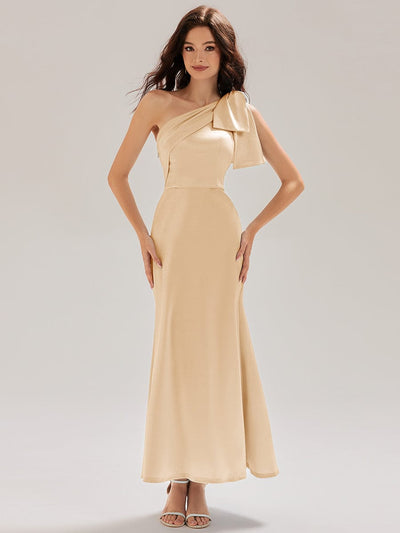 Tie-Front Satin Sleeveless Evening Dress #color_Champagne
