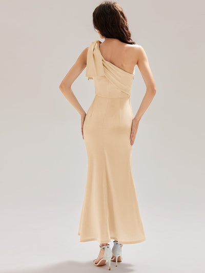Tie-Front Satin Sleeveless Evening Dress #color_Champagne