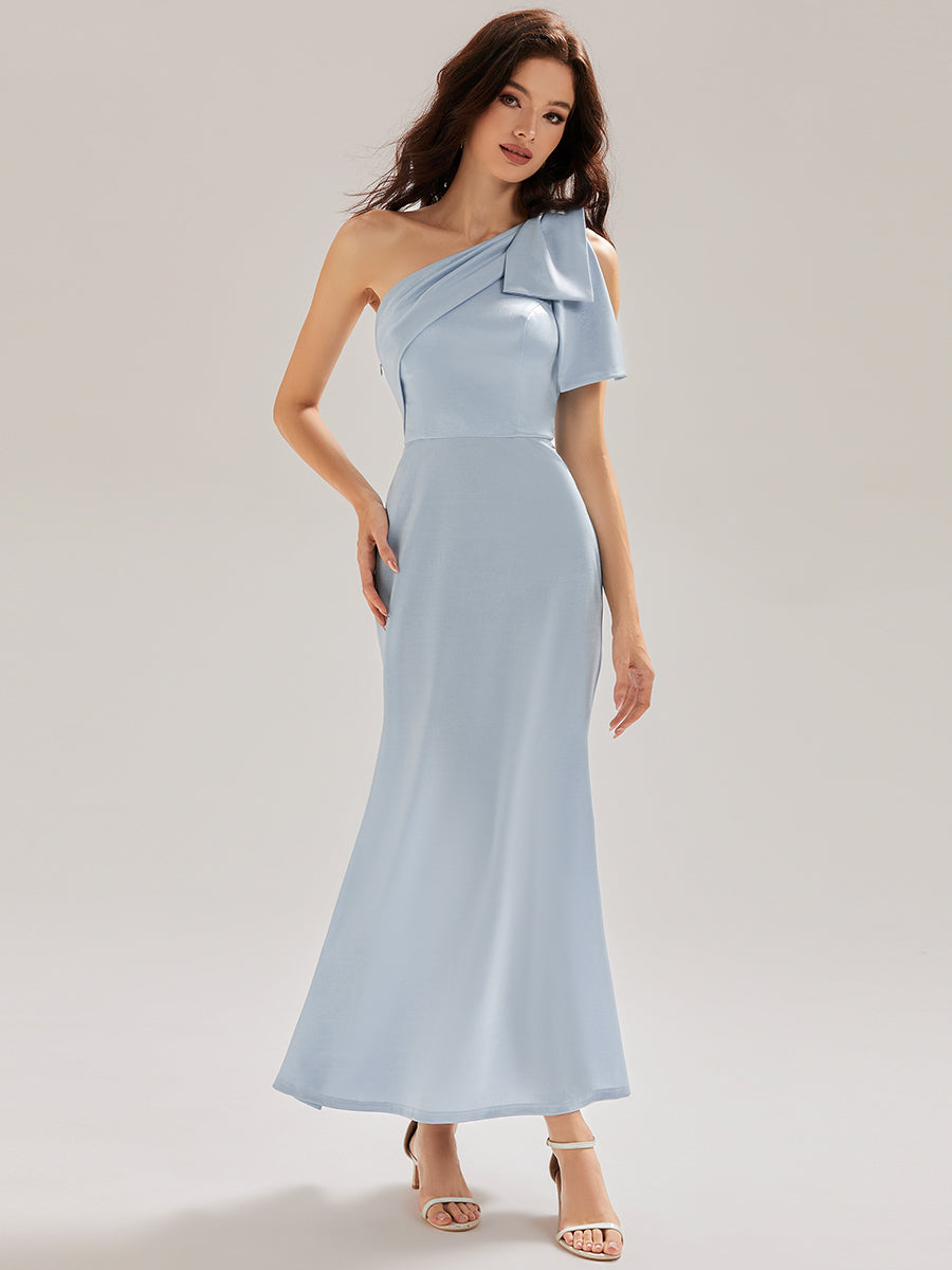 Tie-Front Satin Sleeveless Evening Dress #color_Light Blue