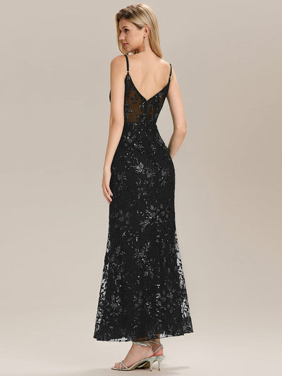 See-through Sequin Sleeveless Evening Dress #color_Black